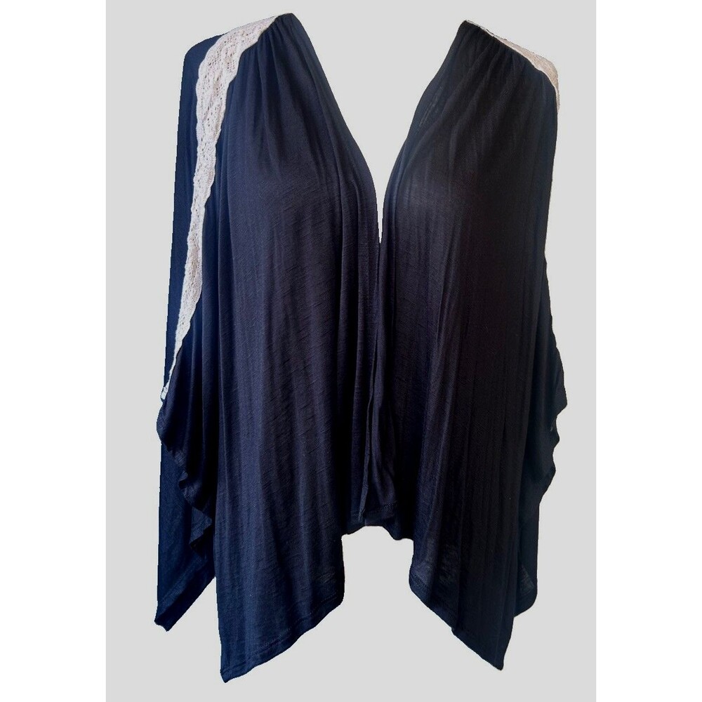 Batwing Lace Trim Gauze Top Womens L Black Fairy Goth Witchy Boho USA